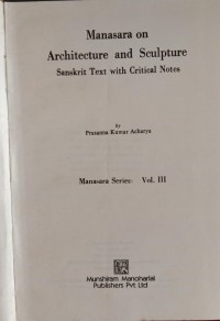 Image of Manasara Series Vol. III : Manasara On Architecture And Sculpture